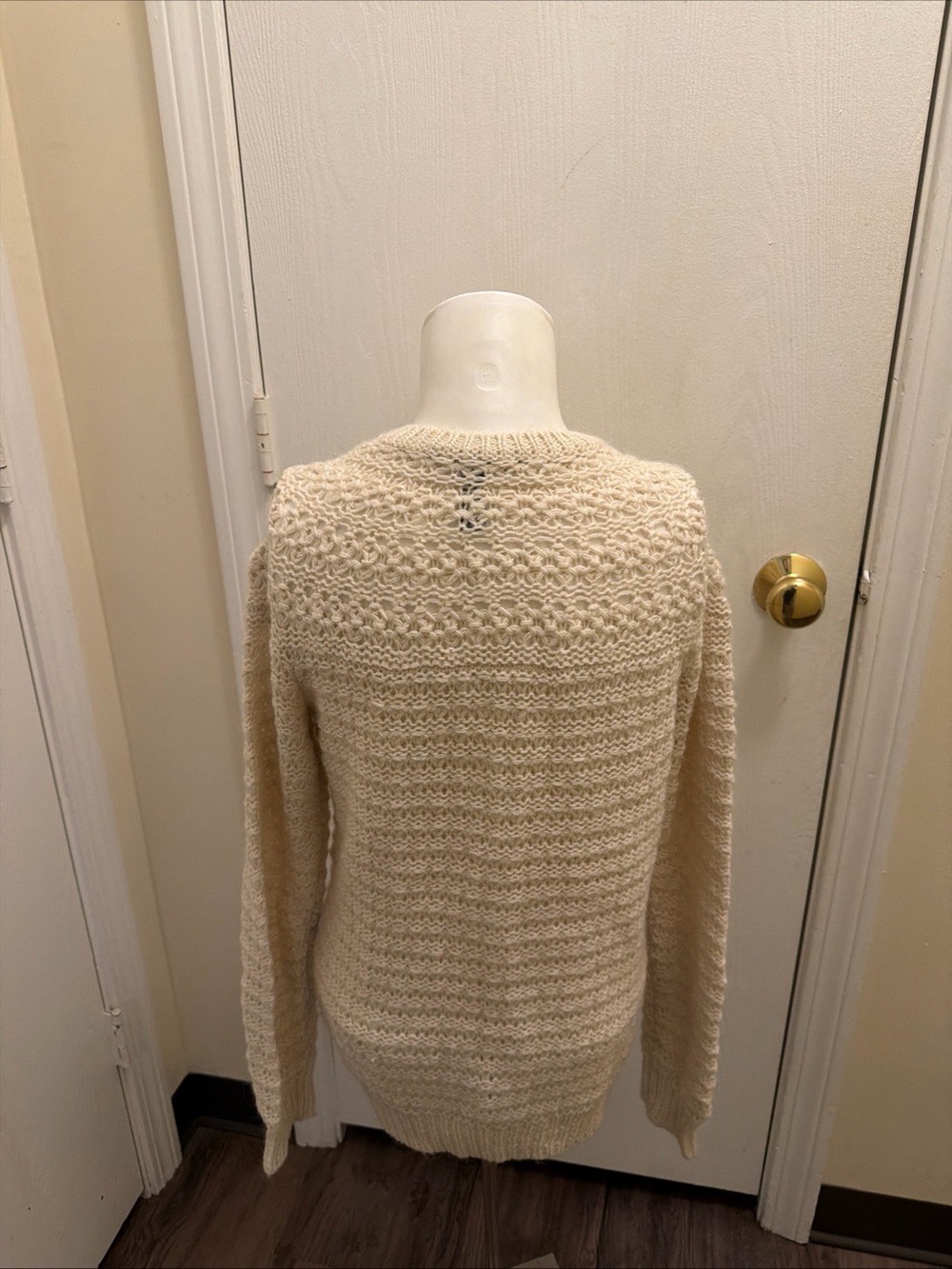 Lauren Ralph Lauren Beige Crochet Fair Isle Alpaca Wool Sheer Sweater Women Sz L - Picture 2 of 7